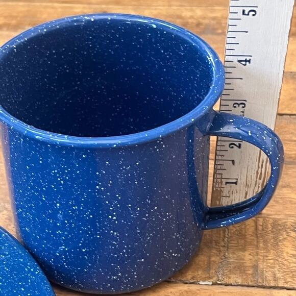 Enamelware Camping Dish Set of 1 Plate, Mug, and Bowl Blue White Speckled - Picture 7 of 12